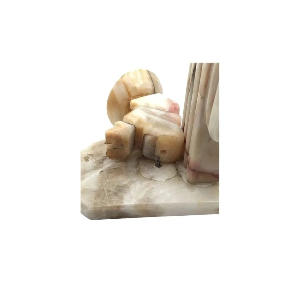 Vintage Carved Onyx Stone‎ Bookends Mexican Siesta & Cactus Design